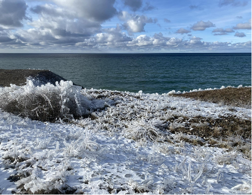 The ground on the coast of Gotland covered in snow and ice. 
