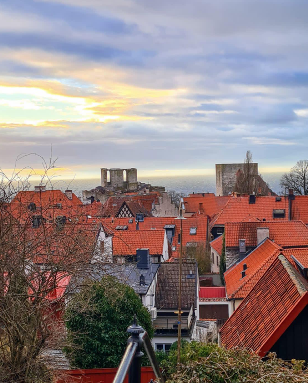 Rooftops from above in the city of Visby. 
